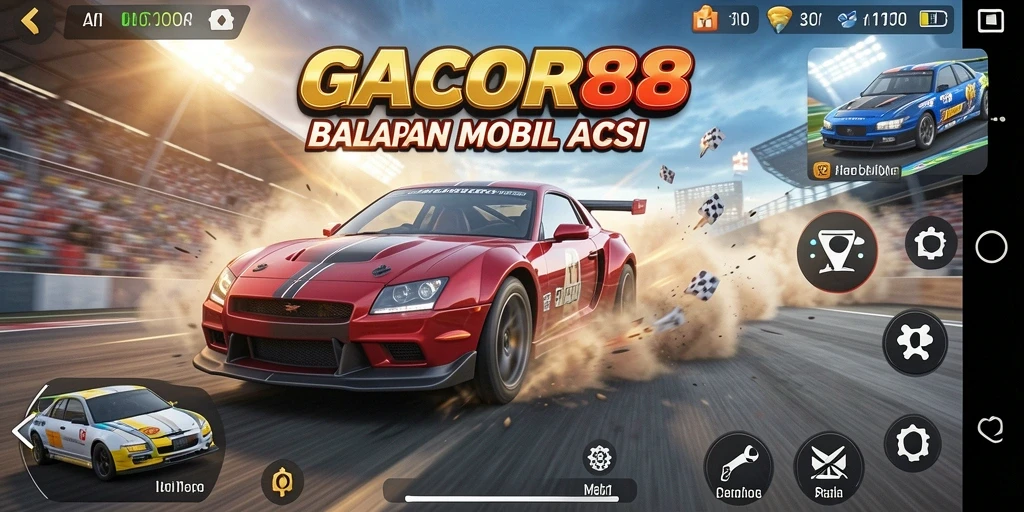 Screenshot GACOR88 menampilkan aksi balapan yang mendebarkan.