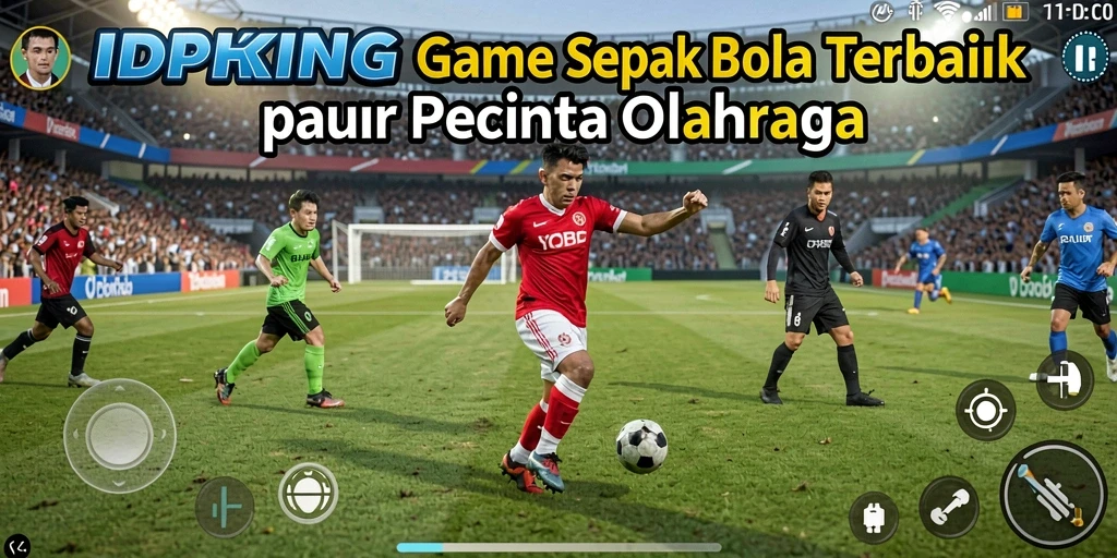 Screenshot utama <strong>IDPKING</strong> menampilkan aksi pertandingan sepak bola yang mendebarkan.