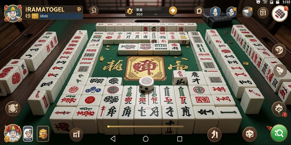 Tampilan gameplay menarik IRAMATOGEL dalam lingkungan Mahjong.