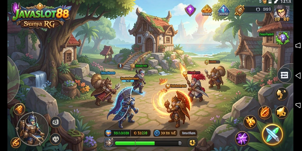 Screenshot menampilkan karakter dalam pertempuran seru di dunia RPG.