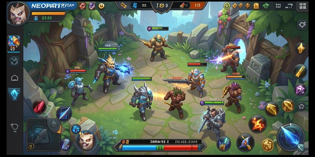 Tampilan gameplay yang dinamis dalam NEOPARTY MOBA.