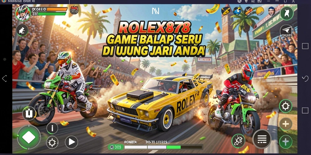 Screenshot gameplay ROLEX878 menunjukkan balapan yang seru dan mendebarkan.