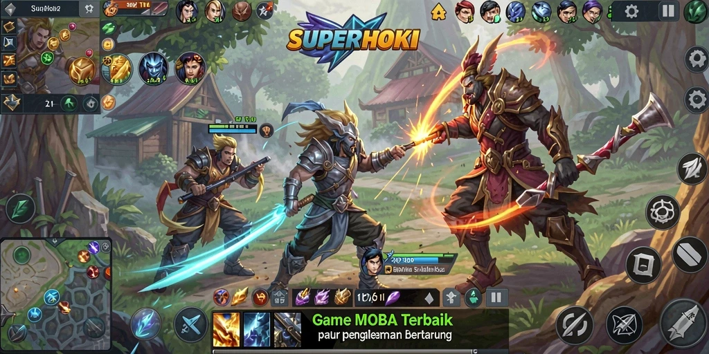 Aktivitas pertempuran seru dalam gameplay SUPERHOKI.
