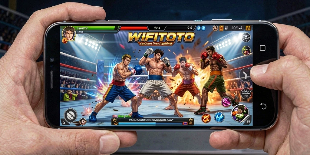 Tampilan seru pertarungan di WIFITOTO dengan karakter bertarung.